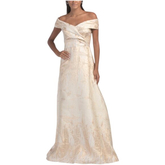 Teri Jon Dresses & Skirts - TERI JON Met Jacquard Cuff Off Shoulder A-line Gown
